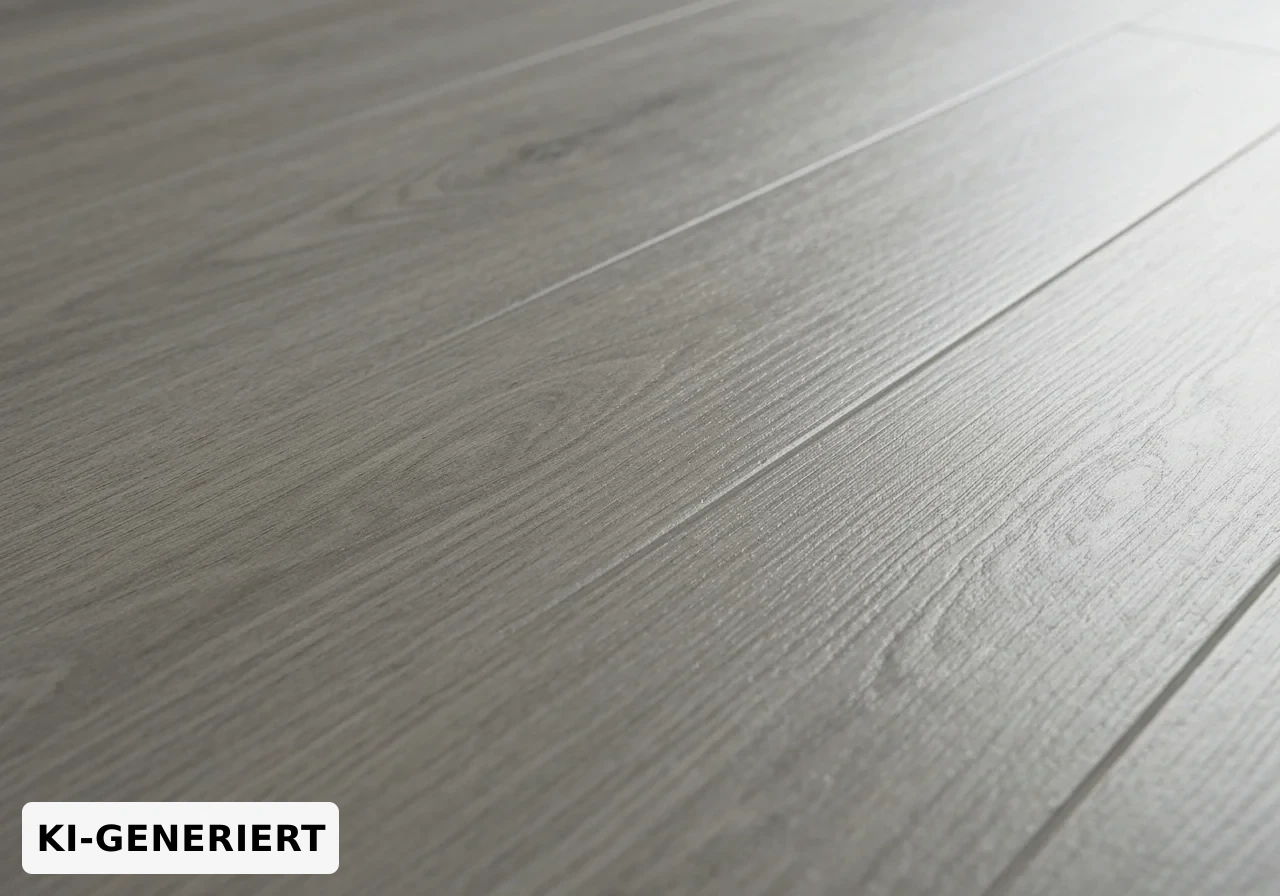Nahaufnahme eines grau getönten Vinylbodens mit matter Oberfläche und Holzoptik